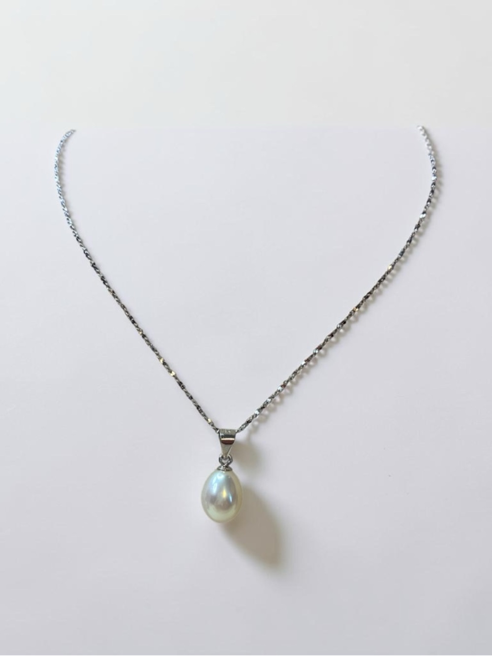 Sterling Silver Pearl Drop Necklace - White - Picture 2 of 4